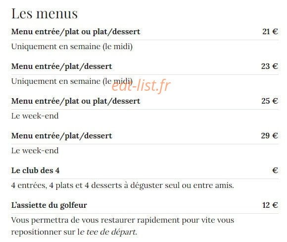 Restaurant du Golf de la Barouge — carte page 1