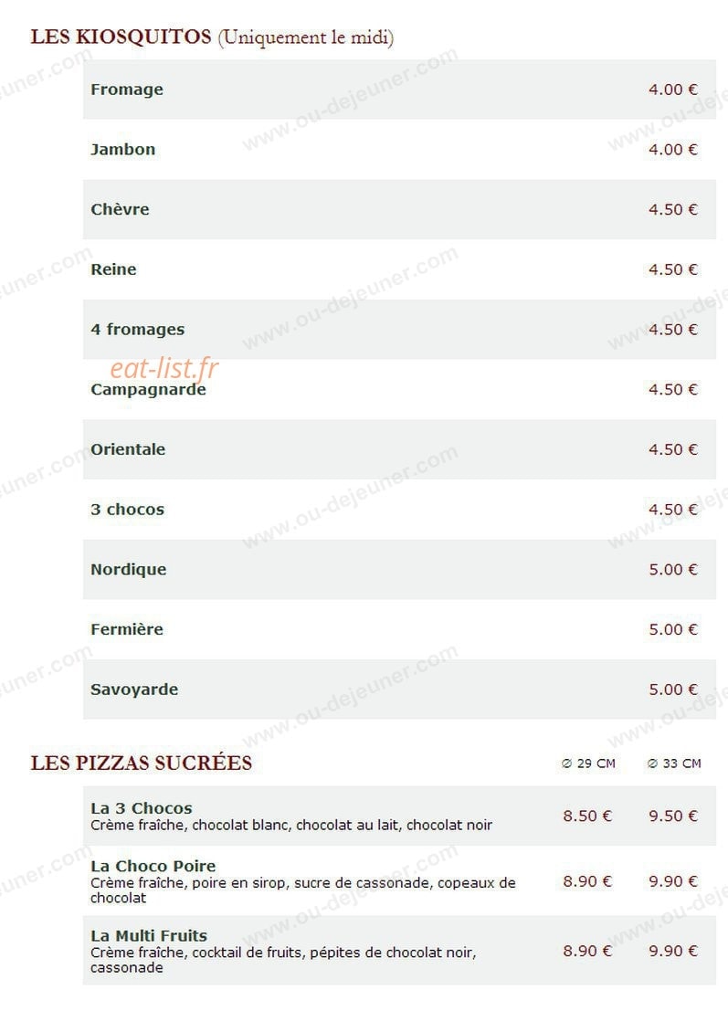 Le Kiosque à Pizzas — carte page 4