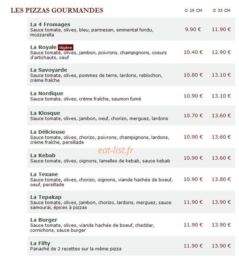 Le Kiosque à Pizzas — carte page 2