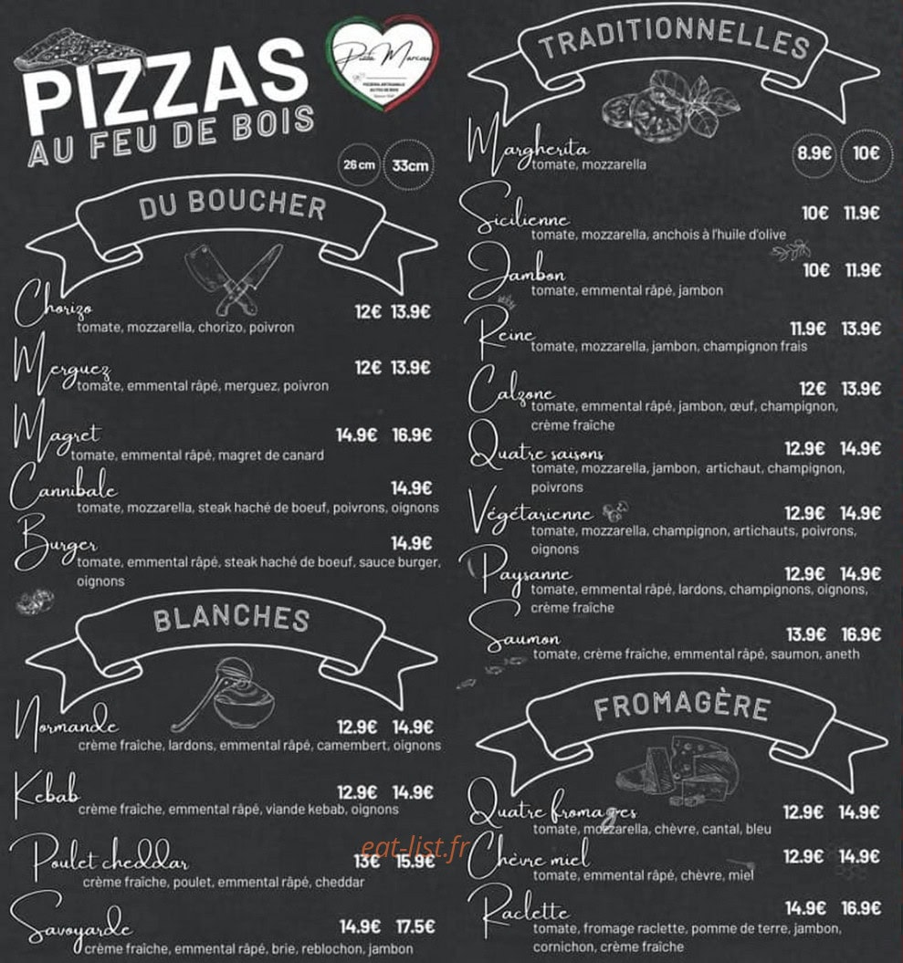 Pizza Marcou "Au Feu de Bois" — carte page 1