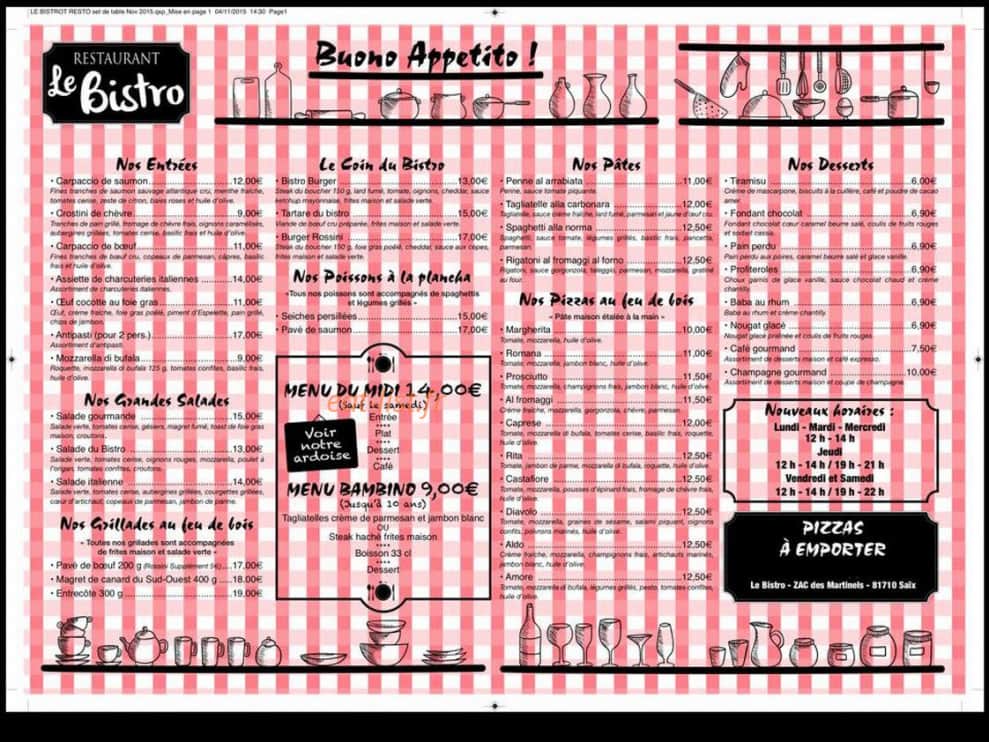 Le Bistro — carte page 1