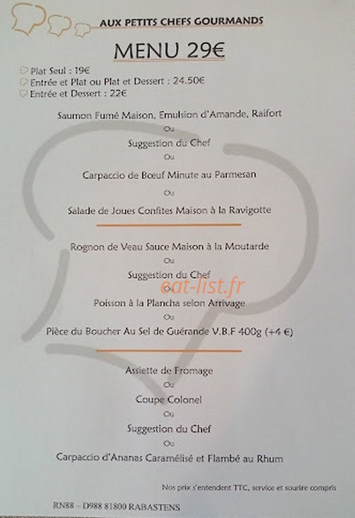 Aux Petits Chefs Gourmands — carte page 1