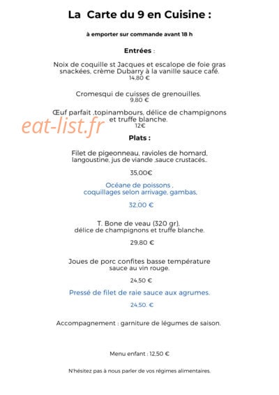 Le 9 en cuisine — carte page 1