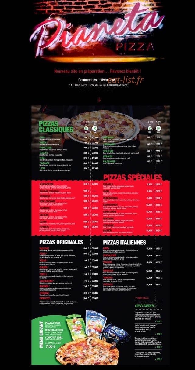 Pianeta Pizza — carte page 1