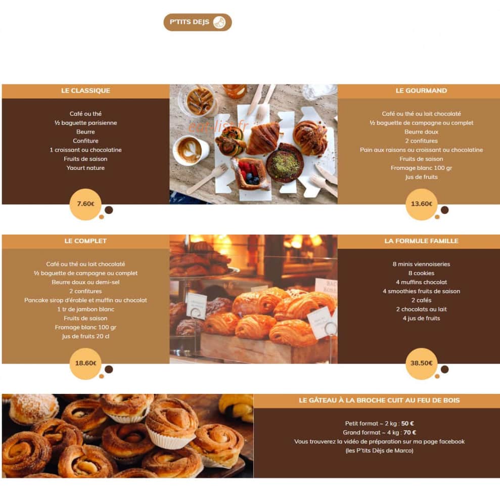 Les P’tits déjs de Marco — carte page 1