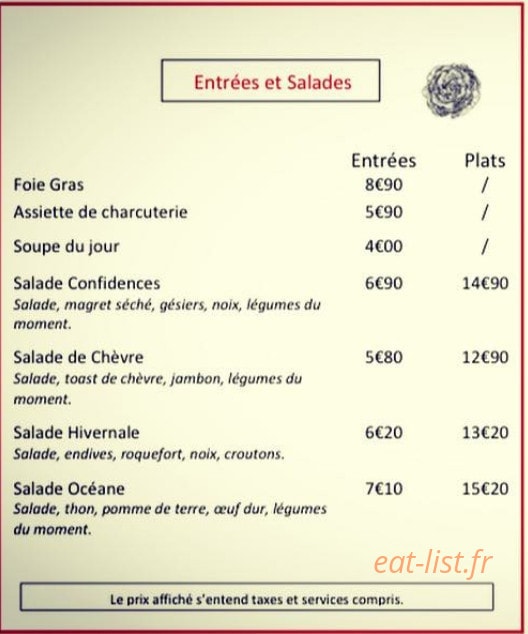Aux Confidences — carte page 1