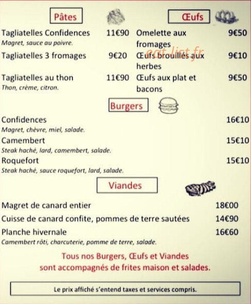 Aux Confidences — carte page 2