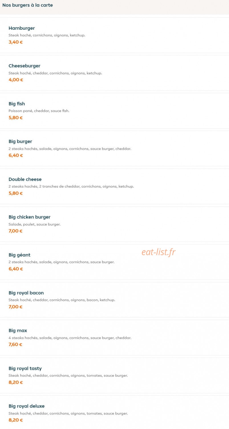 Big Burger — carte page 3