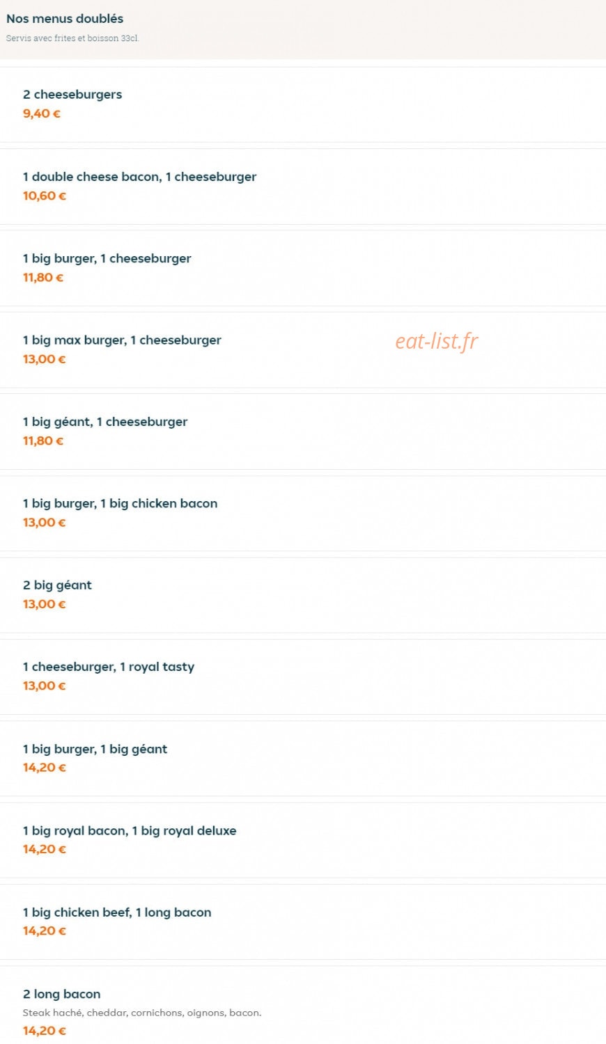 Big Burger — carte page 1