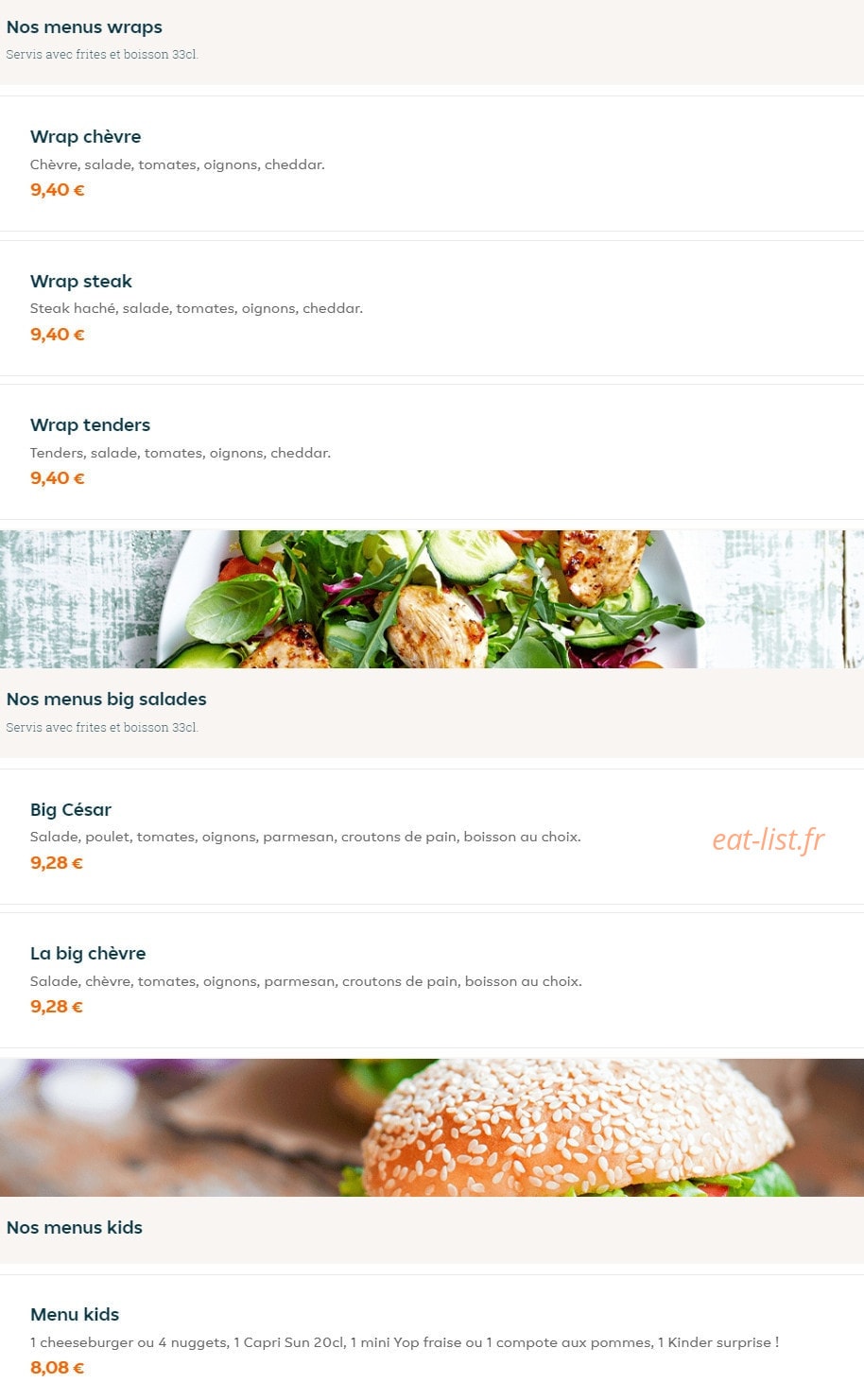 Big Burger — carte page 2