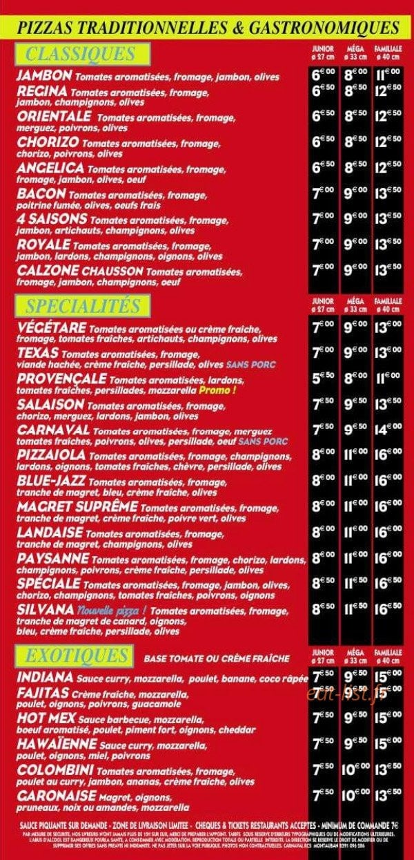 Carnaval Pizza — carte page 1
