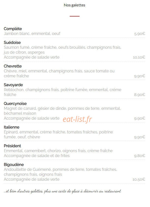 Crêperie Arcadia — carte page 1