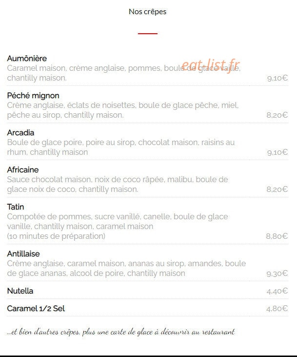 Crêperie Arcadia — carte page 3