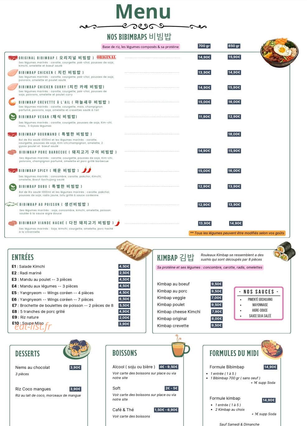 Hàn bibimbap — carte page 1
