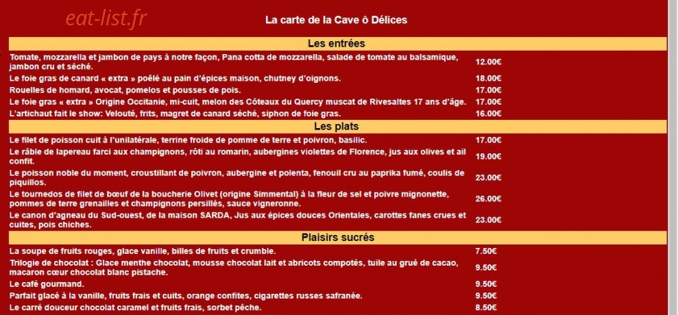 La Cave Ô Délices — carte page 5