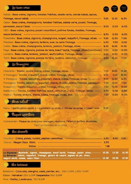 La J’pizz — carte page 2