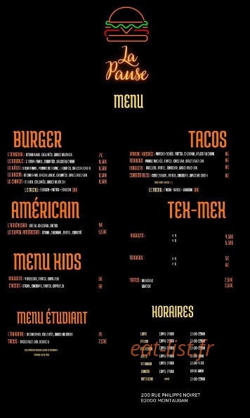 La Pause Burger — carte page 1