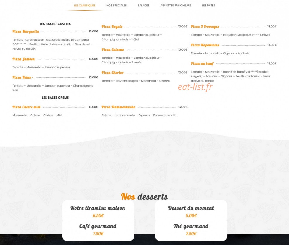 La Tart'in — carte page 1