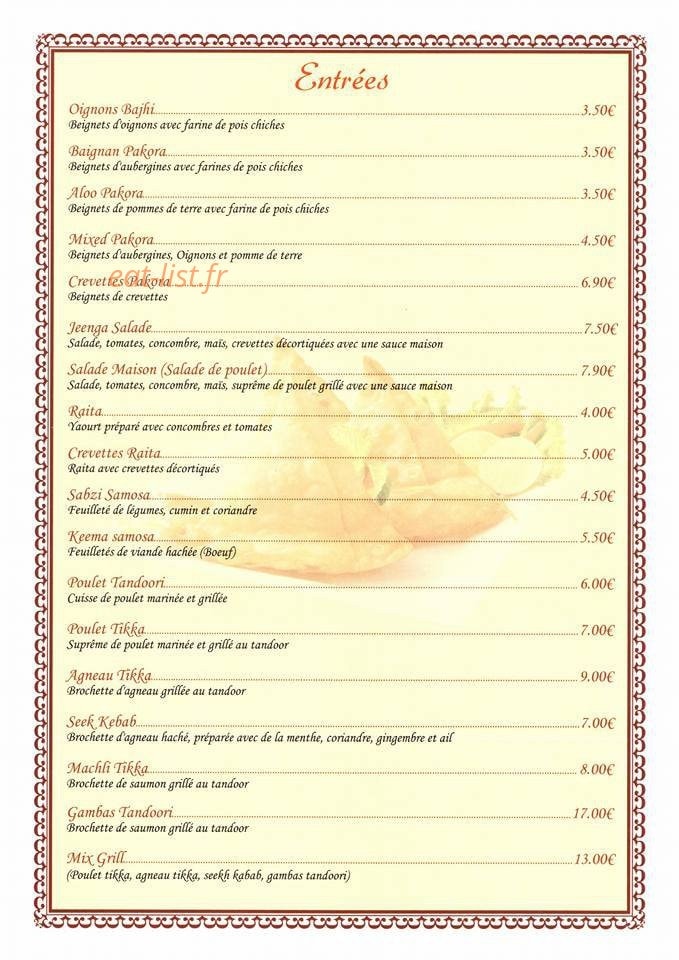 Le Delice Indien — carte page 1