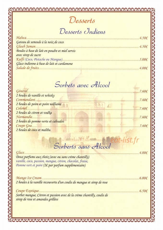 Le Delice Indien — carte page 9
