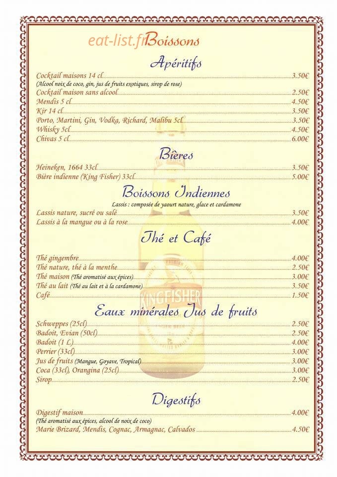 Le Delice Indien — carte page 10