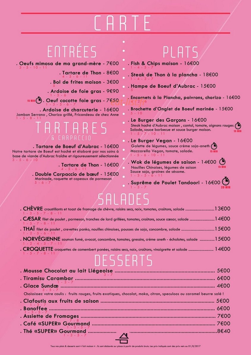 Les Garçons de Café — carte page 2