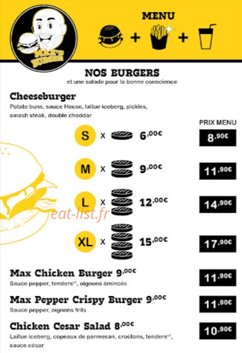 Max's Burger — carte page 1