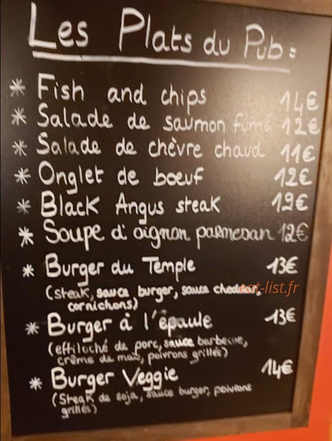 O'Temple Bar — carte page 1