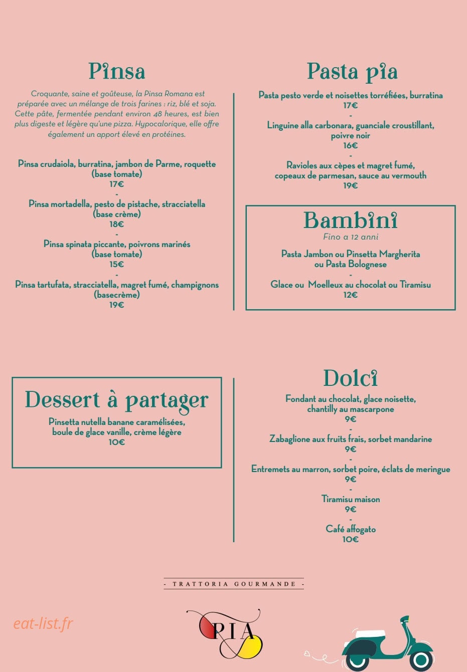 Pia Trattoria gourmande — carte page 2