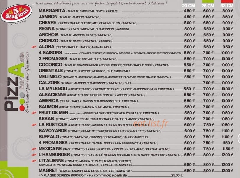 Pizza Entr'Amis — carte page 1
