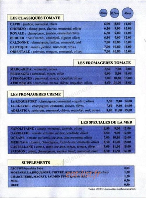 pizza vésuvia 82 — carte page 1