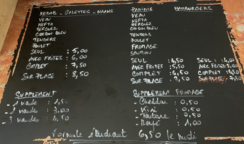 Chez Nordine — carte page 1