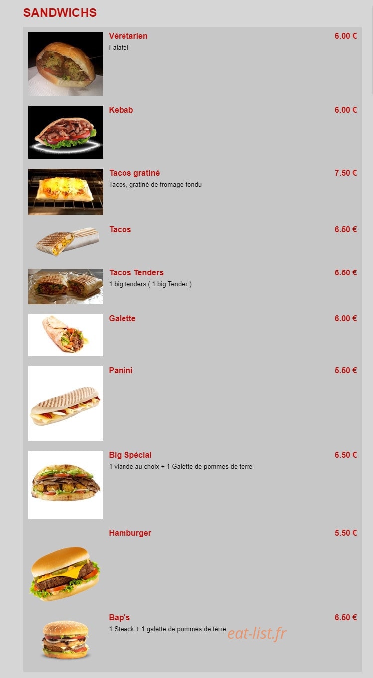 Le Chalet à Kébab — carte page 2
