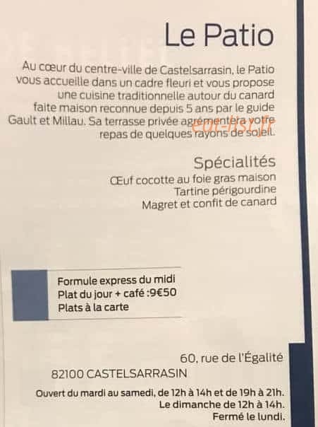 Le Patio — carte page 1
