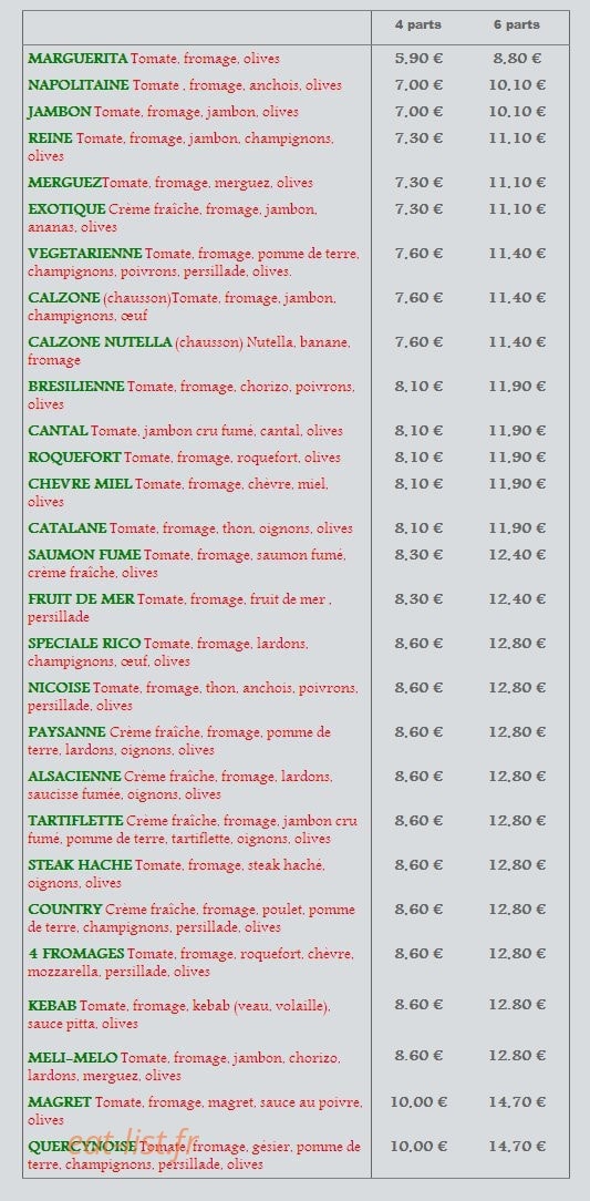 Pizza Rico — carte page 1