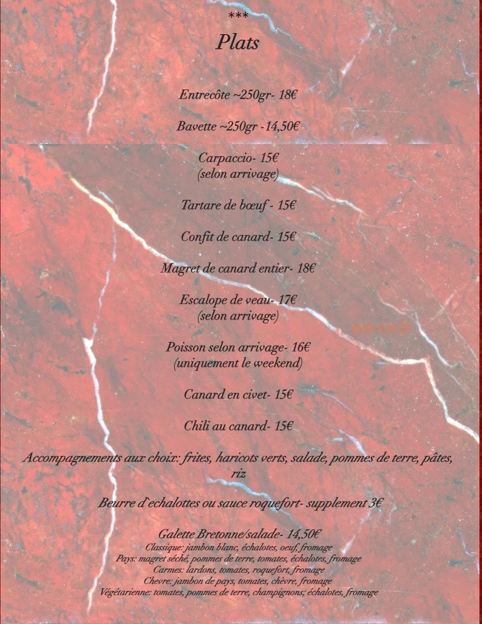 Auberge des Carmes — carte page 2