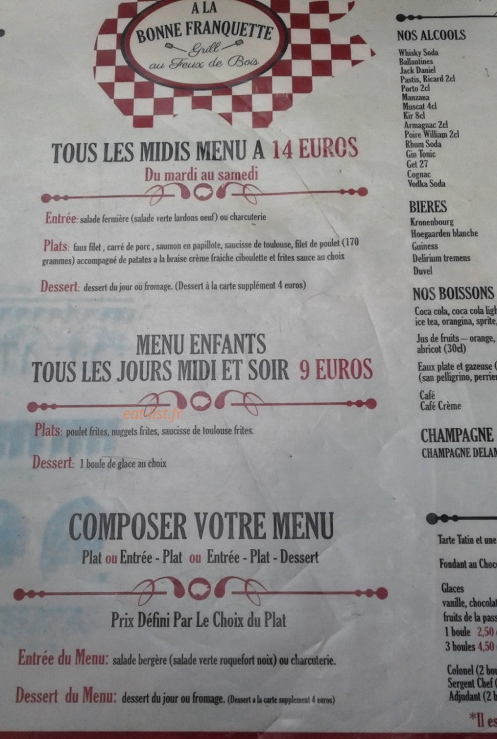 Carte et menu de A La Bonne Franquette à Saint Antonin Noble Val — Les menus