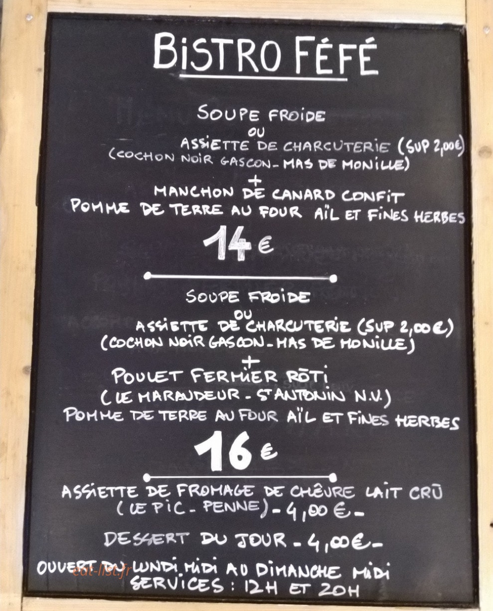 Carte et menu de Bistro Fėfė à Saint Antonin Noble Val — Les plats