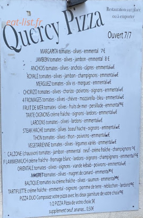 Quercy Pizza — carte page 1