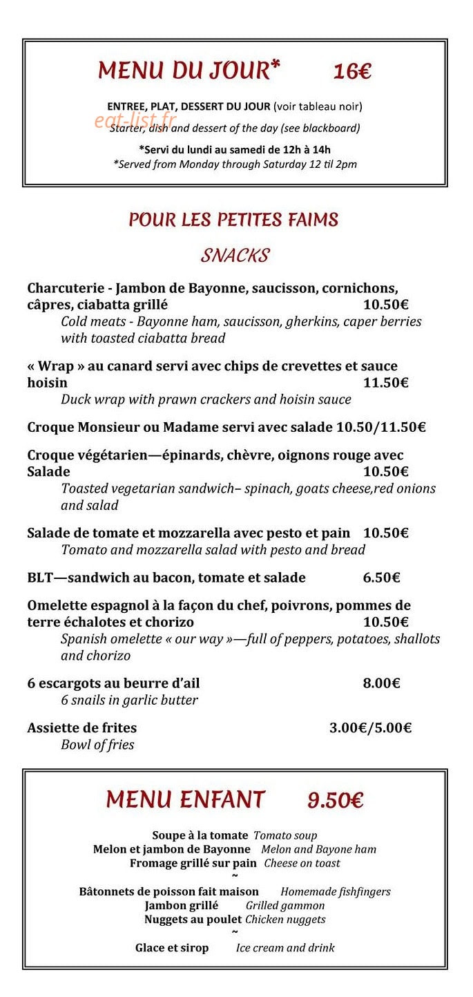 Cafe du Centre — carte page 4