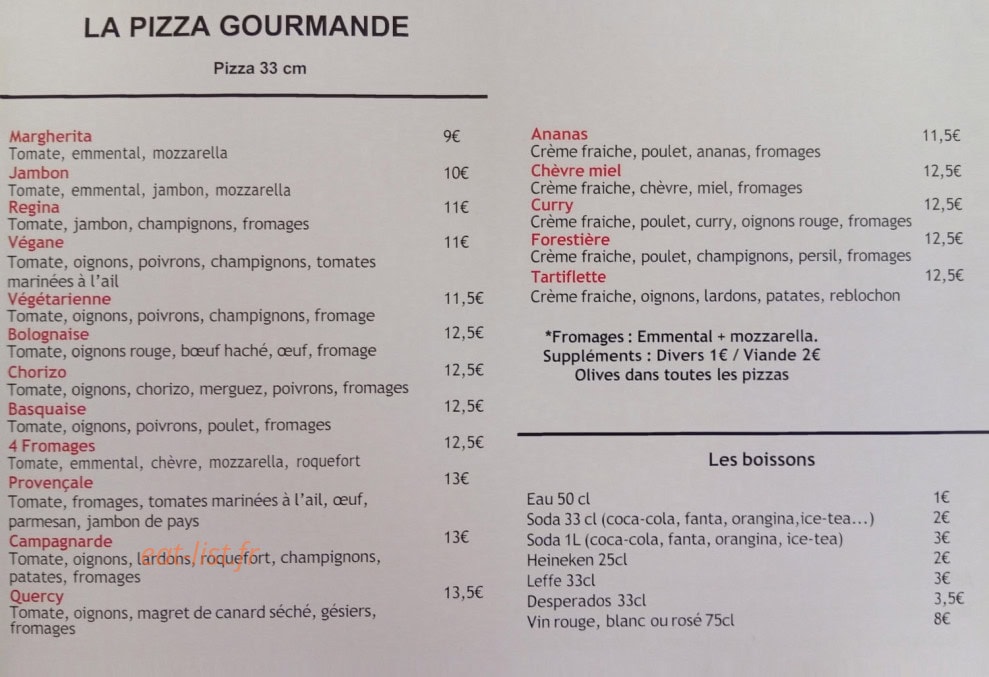 Carte et menu de La Pizza Gourmande à Caylus — La carte