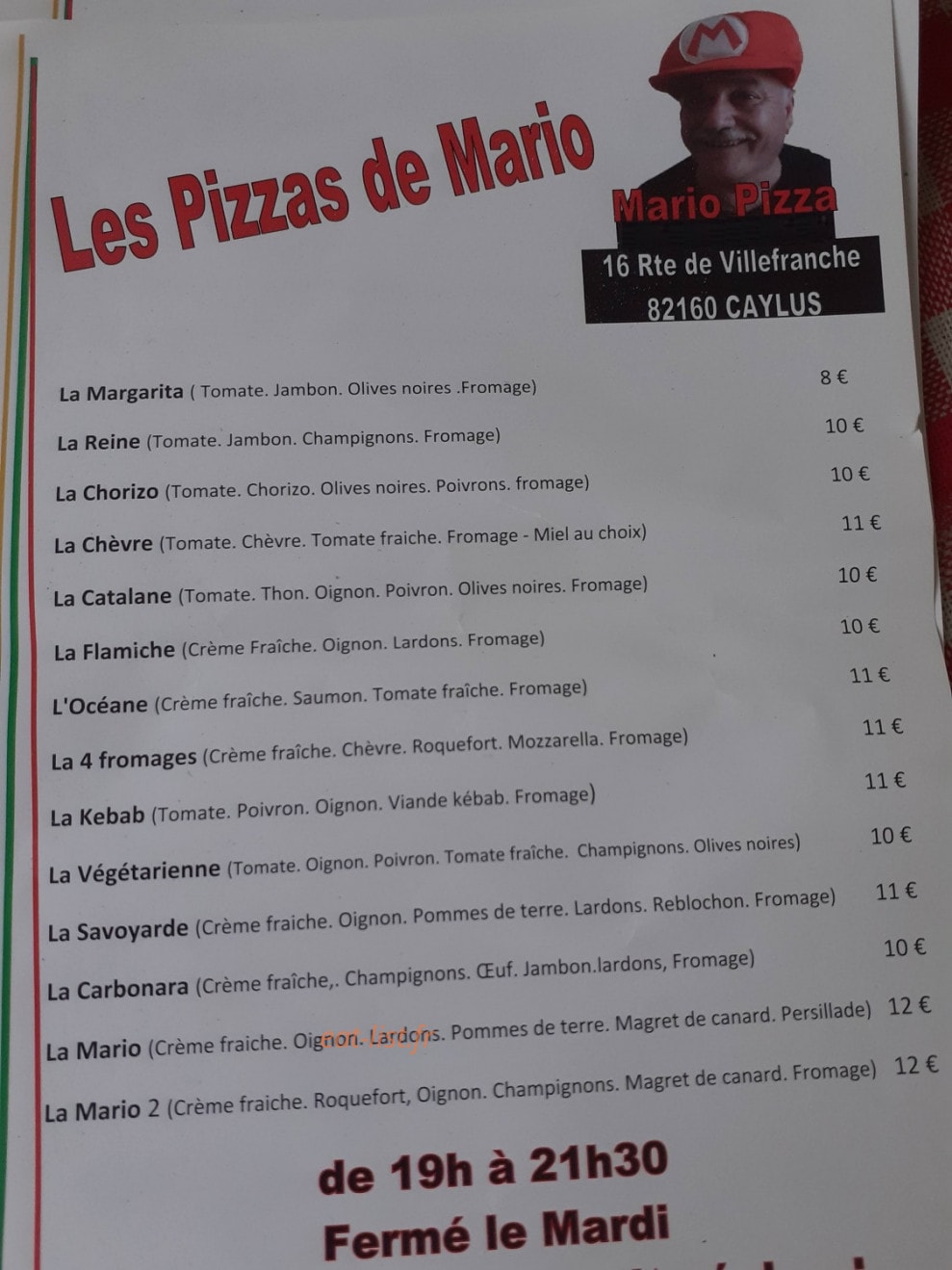 Mario Pizza — carte page 1