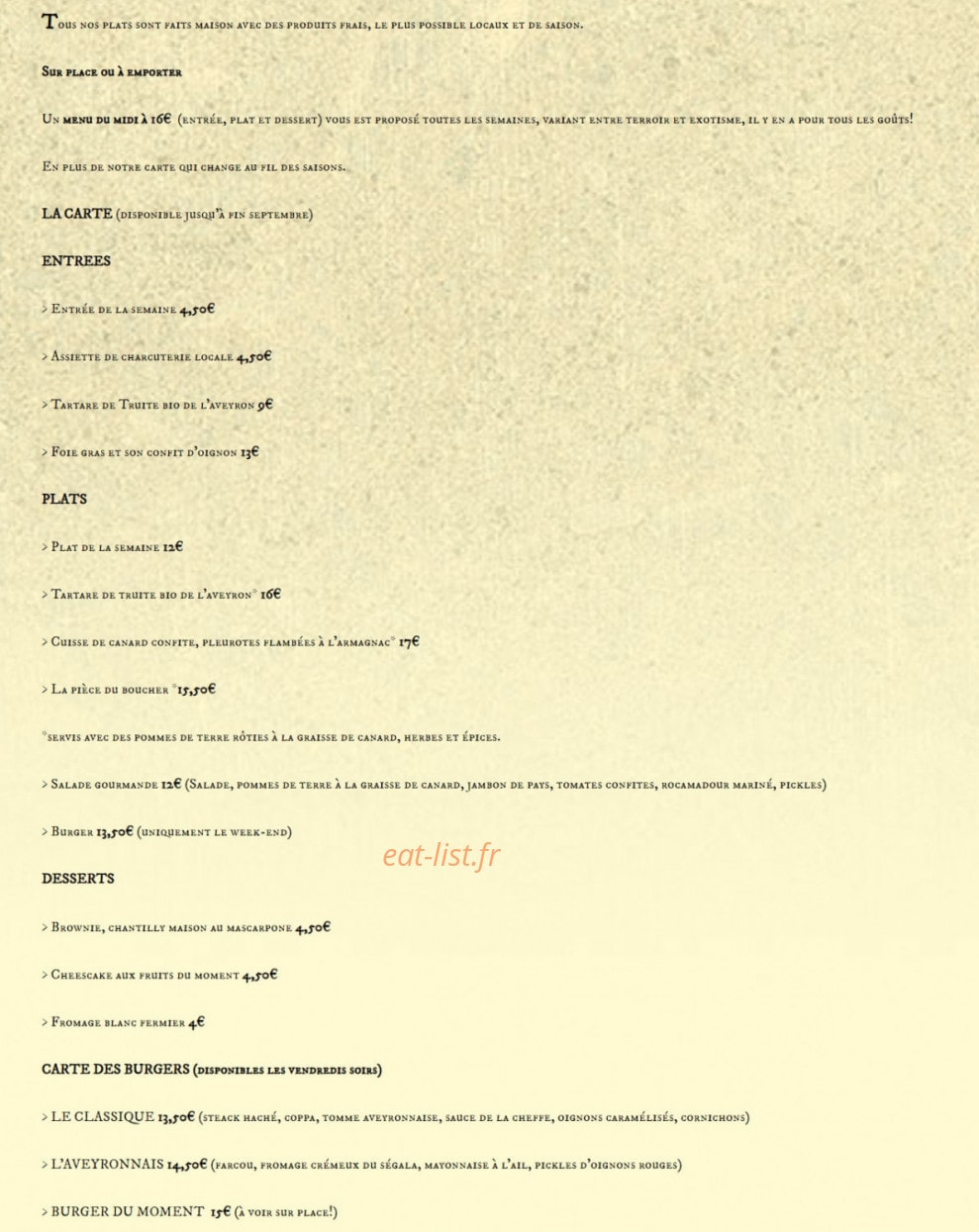 Auberge des Deux Bois — carte page 1