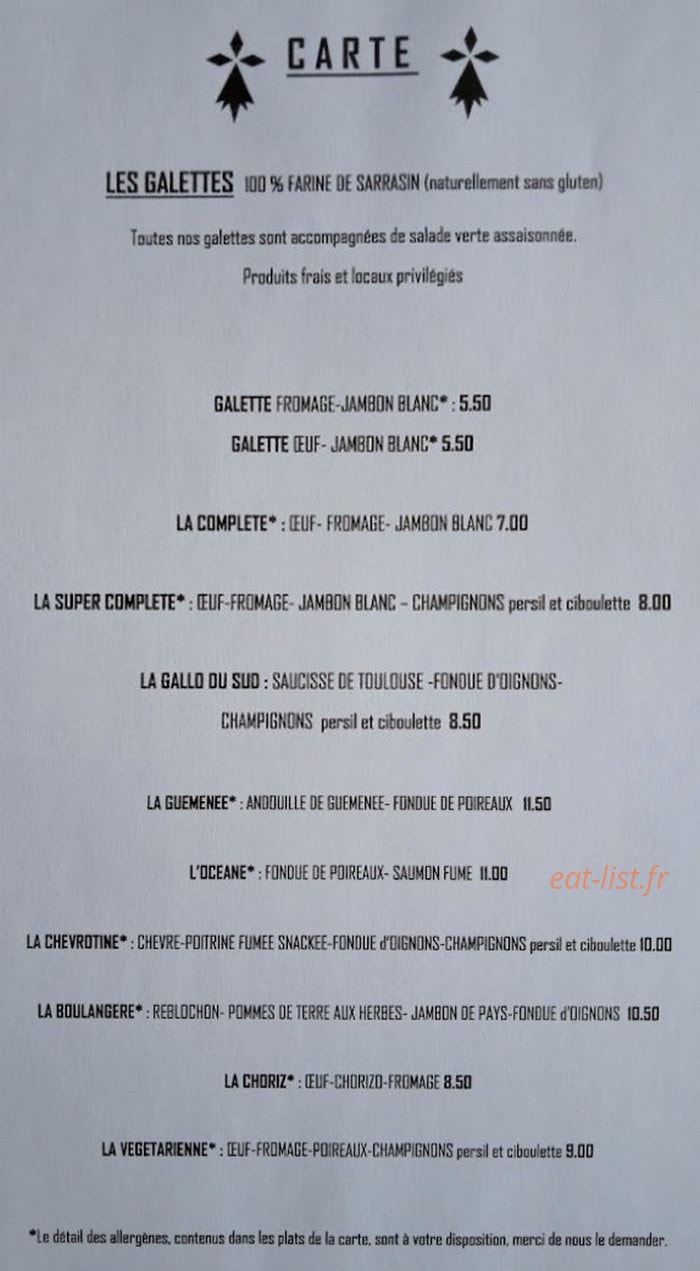 La crêperie — carte page 1