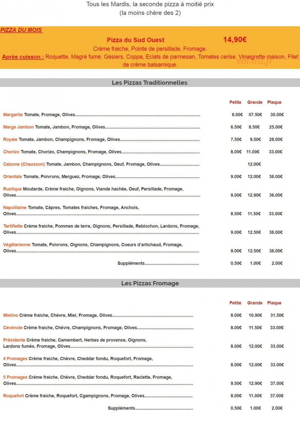 Giulina Pizza — carte page 1