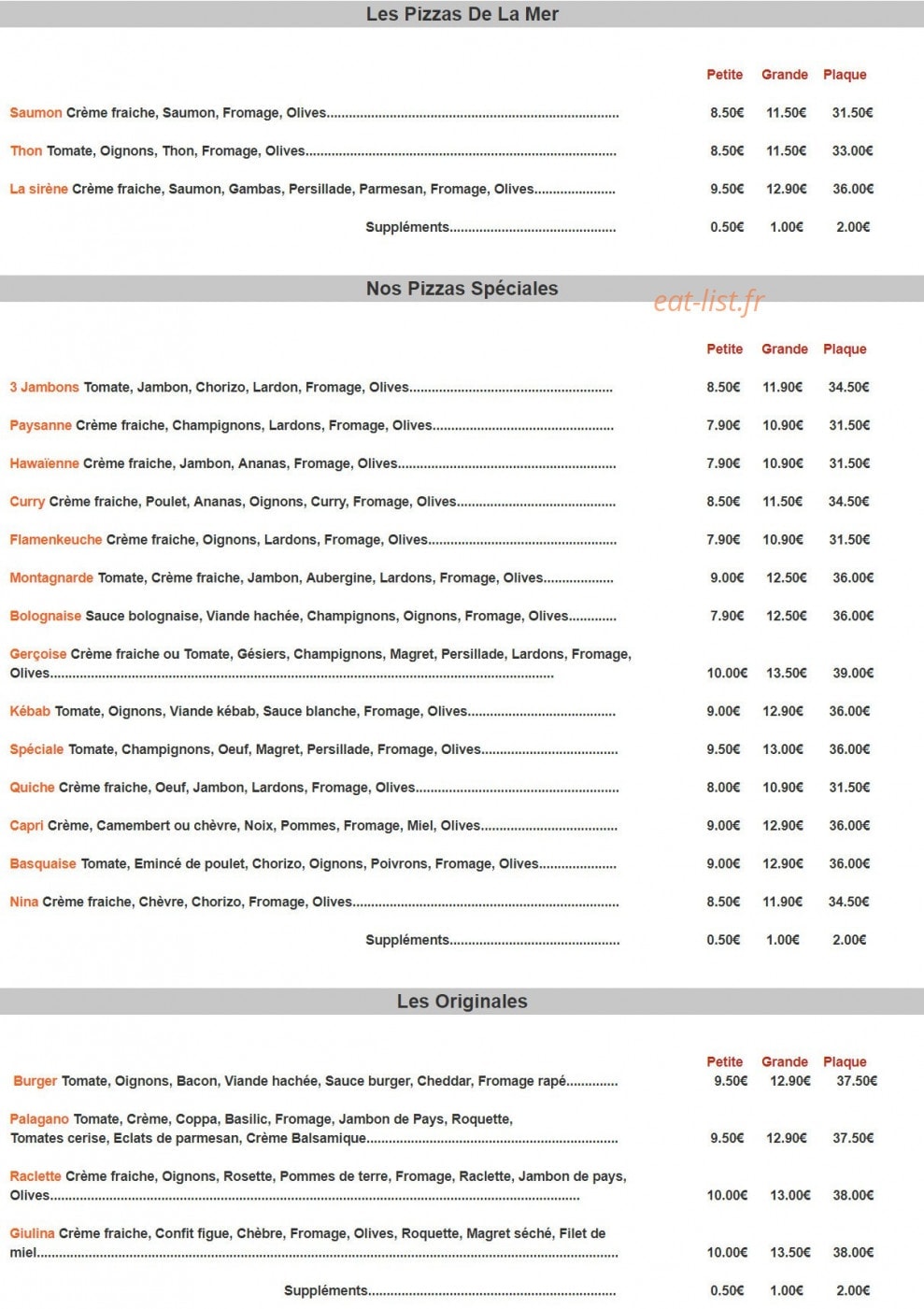 Giulina Pizza — carte page 2