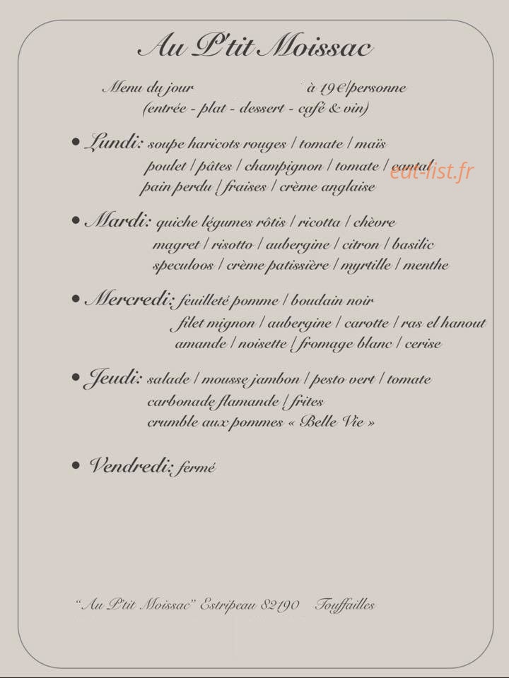 Au P'tit Moissac — carte page 1