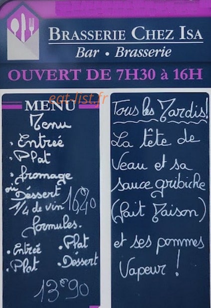 Brasserie Chez Isa — carte page 1