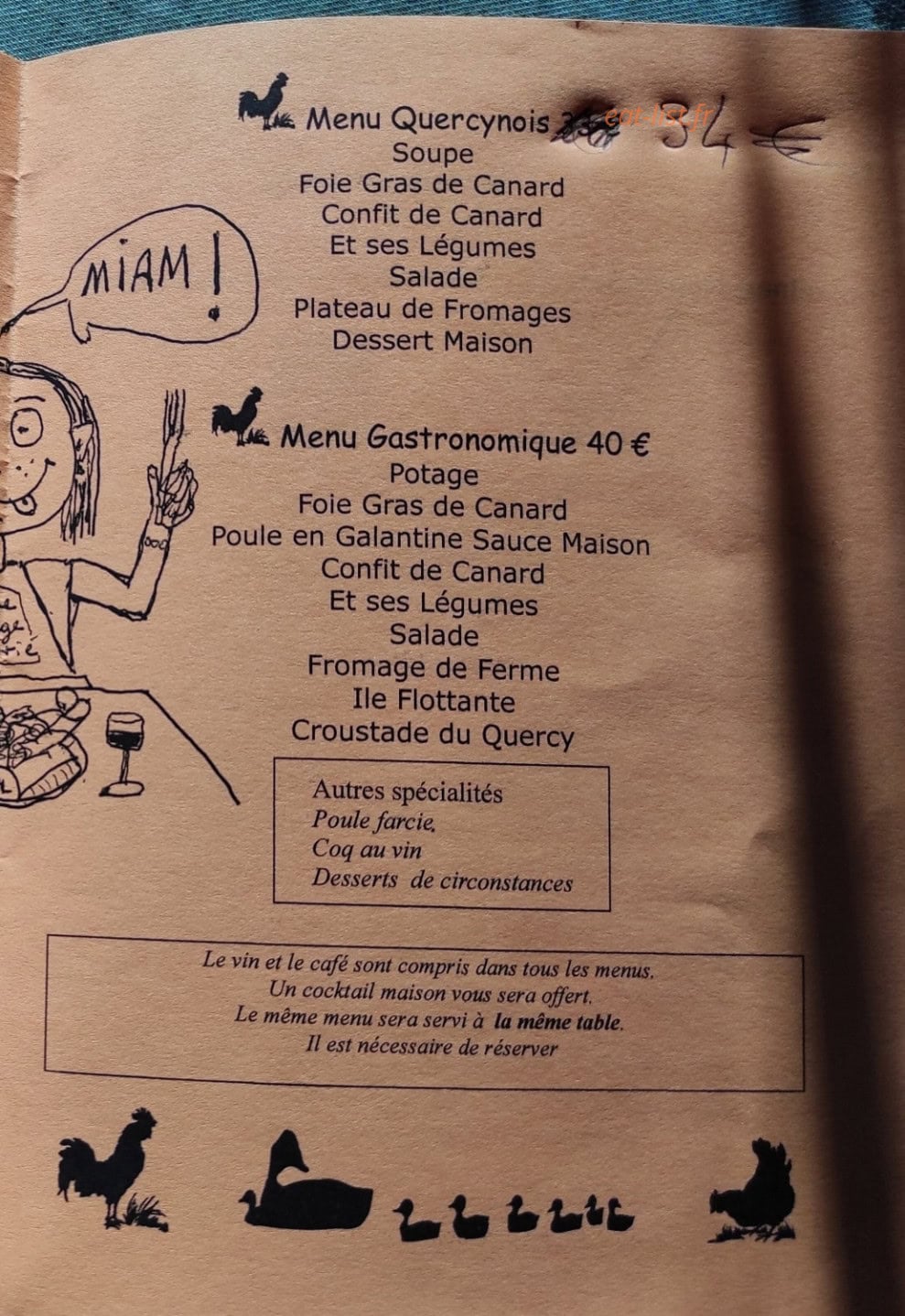Auberge de Coutié — carte page 2