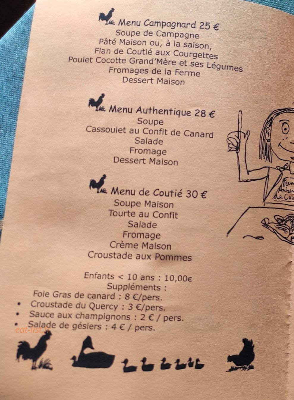 Auberge de Coutié — carte page 1